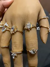 Conjunto de Anillos de nudillo de cristal Vintage para mujer, colgante de luna de loto, anillo bohemio, regalo de joyería