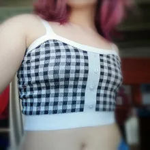 Simple Tops Camis Buttons Club Spaghetti Knitting Plaid HELIAR Sexy Women Solid Ladies
