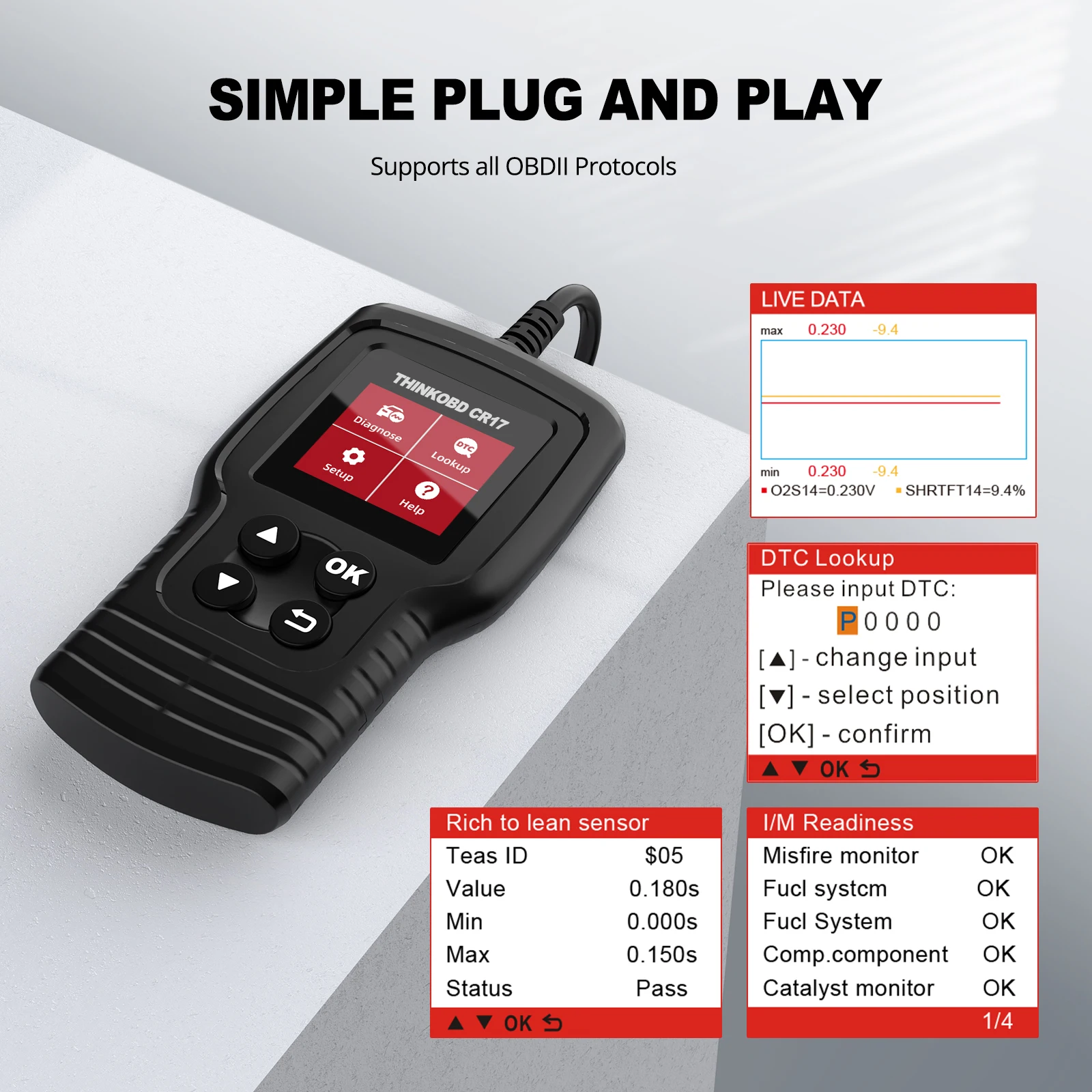 THINKCAR THINKOBD CR17 obd 2 Bluetooth Scanner DTC lookup Full System ODB2 OBD2 Scanner