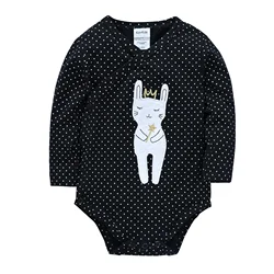 Kavkas Newborn Baby Clothing Girls Black Dot Rabbit Queen 100%Cotton Infant Bodysuit Jumpsuit Onsies For Bebe 0-12Months
