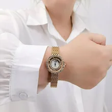 Marca de lujo de moda europea y americana de diamantes de oro de alta calidad de banda de acero inoxidable casual reloj de cuarzo