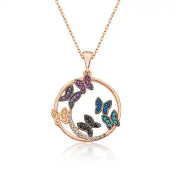 

925 sterling Silver Butterfly Circle Lady Necklace