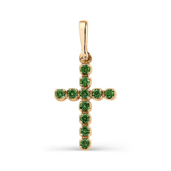

Gold pendant 585 silver with stones: Emerald, Natural stones, Women's pendants, fashion jewelry, decorative cross.