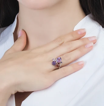 

Gold ring with amethyst, Garnet and diamonds sunlight sample 585
