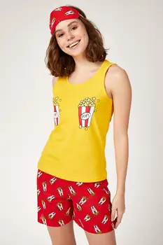 

Happiness ist. Women's Printed Undershirt Shorts Knitted Pajama set EC00013
