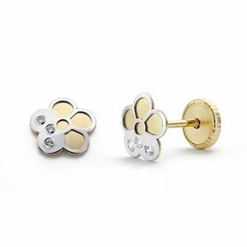 

Earrings 18k gold two-color 6mm. Flower zircons [AA2056]