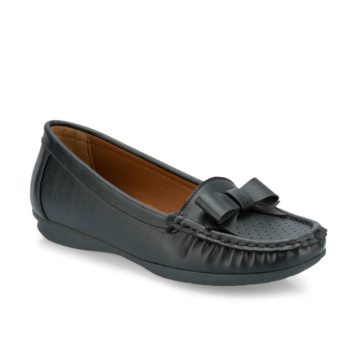 

FLO Black Shoes Women Ladies Fashion Slip On Round Toe Single Shoes Wedges Loafers Casual Classics Polaris 161114.Z