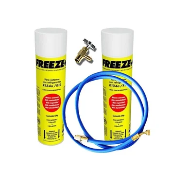 

2 bottles Refrigerant Gas Freeze 445Gr + Valve + Hose Organic Substitute R12/R134A