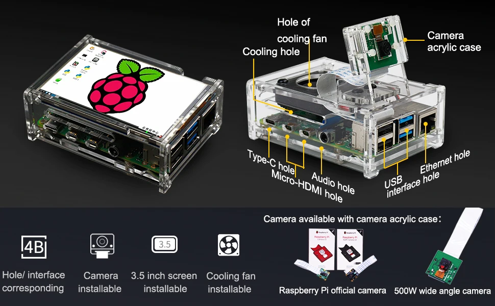 Для Raspberry Pi 4 B модель алюминиевый сплав+ прозрачный акриловый корпус радиатор система охлаждения черный с двойные вентиляторы охлаждения