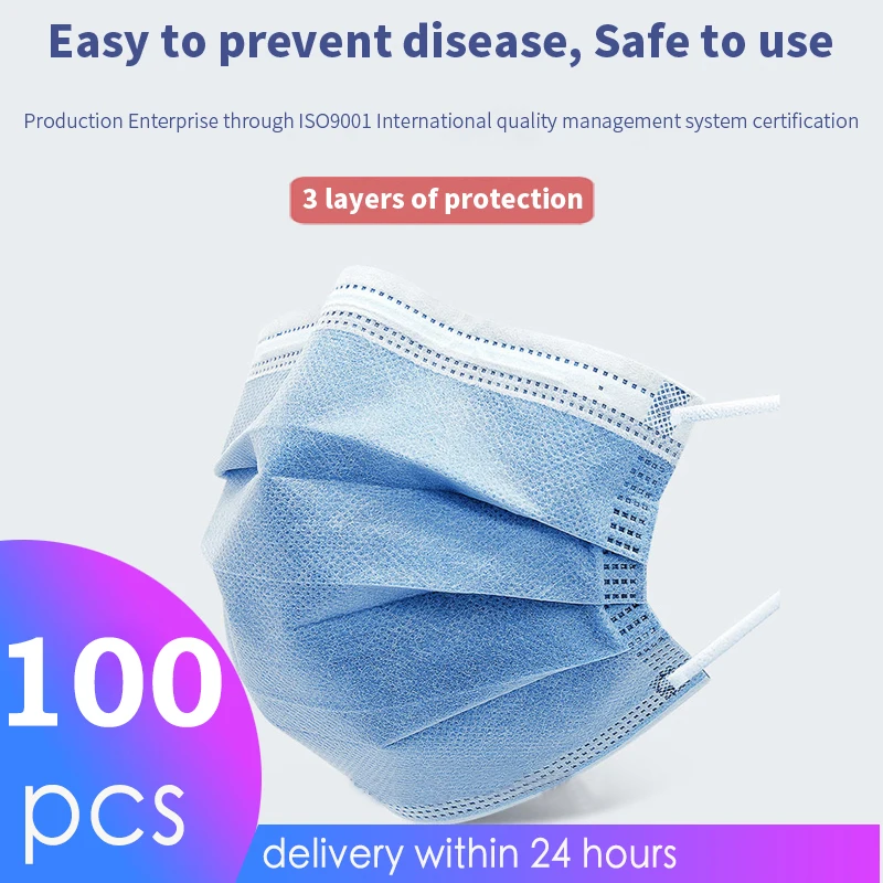 

HKFZ 10/50/100Pcs Mouth Mask 3 Layers Disposable with Earloops Anti-dust Breathing Filter korean blue Non Woven Face Masks