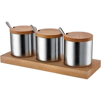 

Condiment Container Spice Box Set, Spice Jars Food Storage Containers Spoon for Home and Kitchen,Salt Sugar Spice Pepper Jar Set