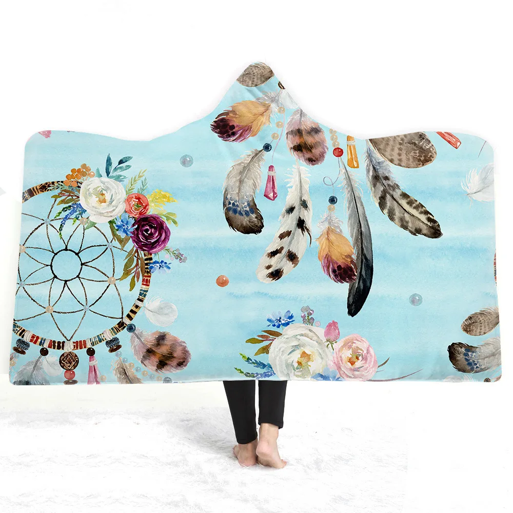 Dreamcatcher-Hooded-Blanket-Thickening-Microfiber-Plush-Sherpa-Throw-Blanket-Sofa-bed-plane-Travel-Bedding-Dropshipping (1)