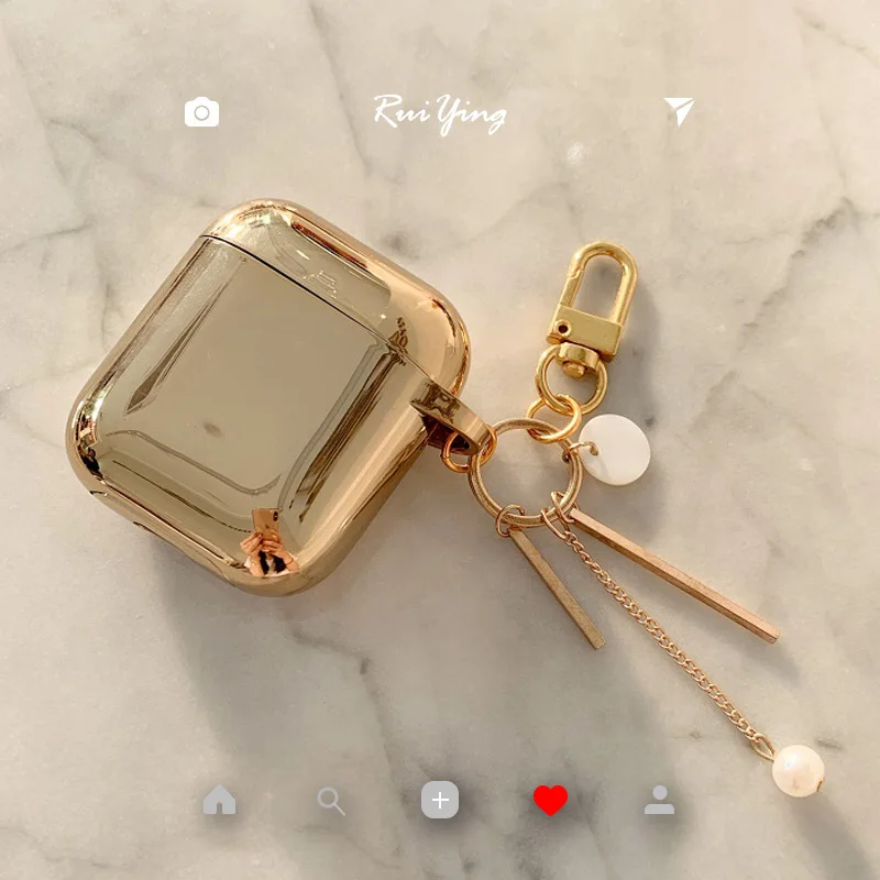 A Luxury cute plating metal color five-pointed star pearl silicone Bluetooth Wireless Earphone Case For Apple AirPods 1 2 Headset - Цвет: A