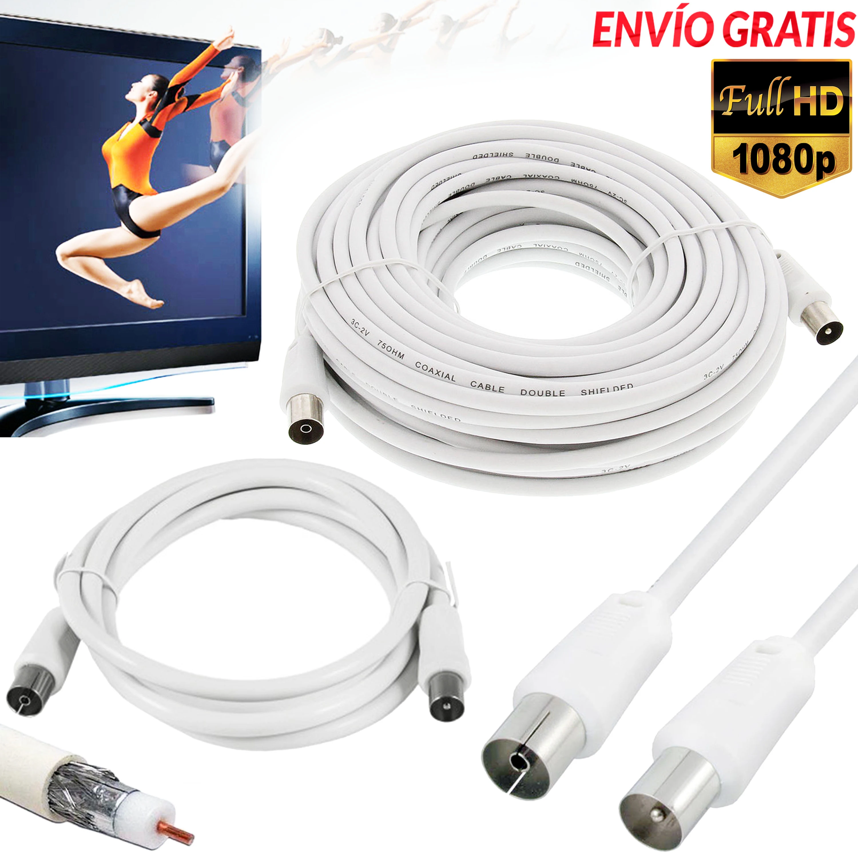 Coaxial para Antena 1.5 5 15 20 30 40 50 Metros TV Bobina Rollo TDT HDTV RG6U Satellite Aerial SAT TVwire| | AliExpress