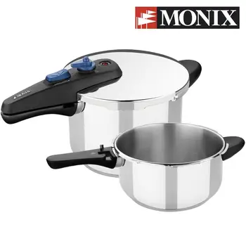 

Monix Veloce-pressure cooker Duo set 4 + 6 liters stainless steel 18/10 for kitchens gas hob and induction