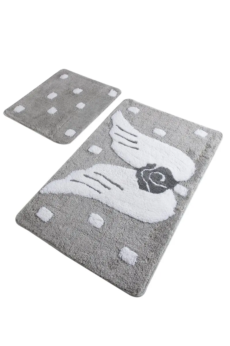 

Bath Mats Non Slip Anti Mould Mats Non Slip Anti Mould Angel Gray 2'Li Set 60X100 Cm- 50X60 Cm