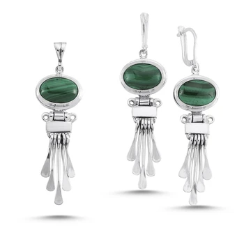 

Silver 925 Sterling Malachite Stone Handwork Set