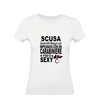 

WOMAN T-shirt BASIC super fit top quality THIS GIRL IS BUSY WITH A CARABINIERE COOL AND SEXY-MADE IN ITALY