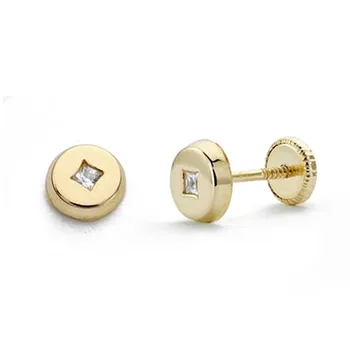 

18k gold earrings round cubic zirconia 5mm. [AA0285]