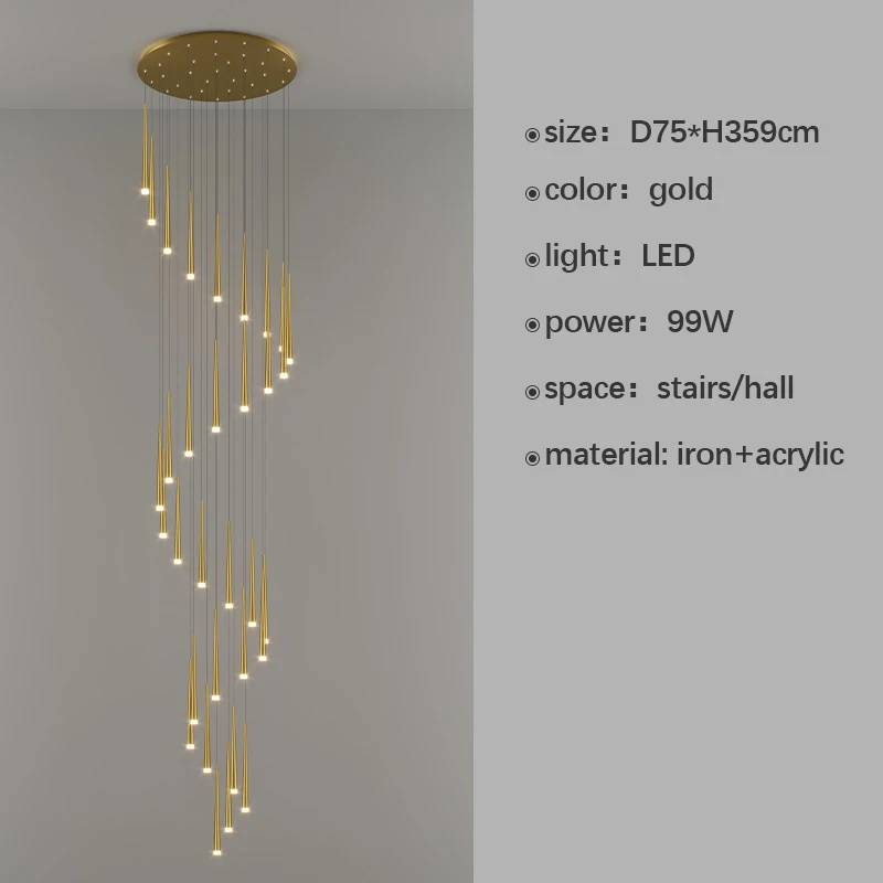 Nordic Led Chandelier For Living Room Hall Foyer Golden Modern Long Downlight Duplex High-rise Stairs Ring Rotating Pendant Lamp lowes chandeliers Chandeliers