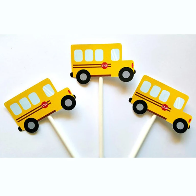 

School Bus Cupcake Toppers Back to school Party Supplies -24pcs