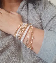 Tocona 6 unids/set de oro de moda cuentas de colores estrella perla multicapa con cuentas pulseras para las mujeres encanto regalo de joyas de fiesta 5483