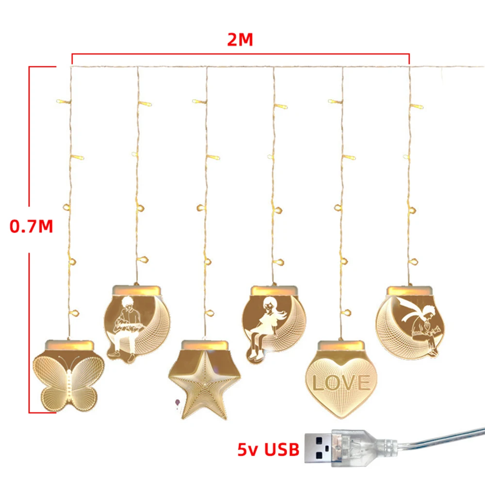 3D роматический занавес ночник usb зарядка подвесное окно украшение гирлянда Рождественские украшения