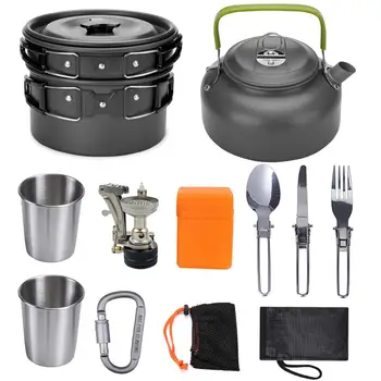 

Camping CookwareHiking travel Outdoor tableware Cooking UltralightFry Pan Kettle aluminum alloFork Cup Cutting Board Kit