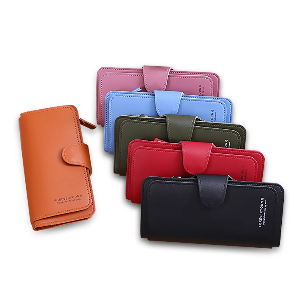 

Women Wallets Female Clutch Wristlets Bags Purse Money Coin Card Holder Solid phone PU Leather Zipper Fashion long Wallets 2019