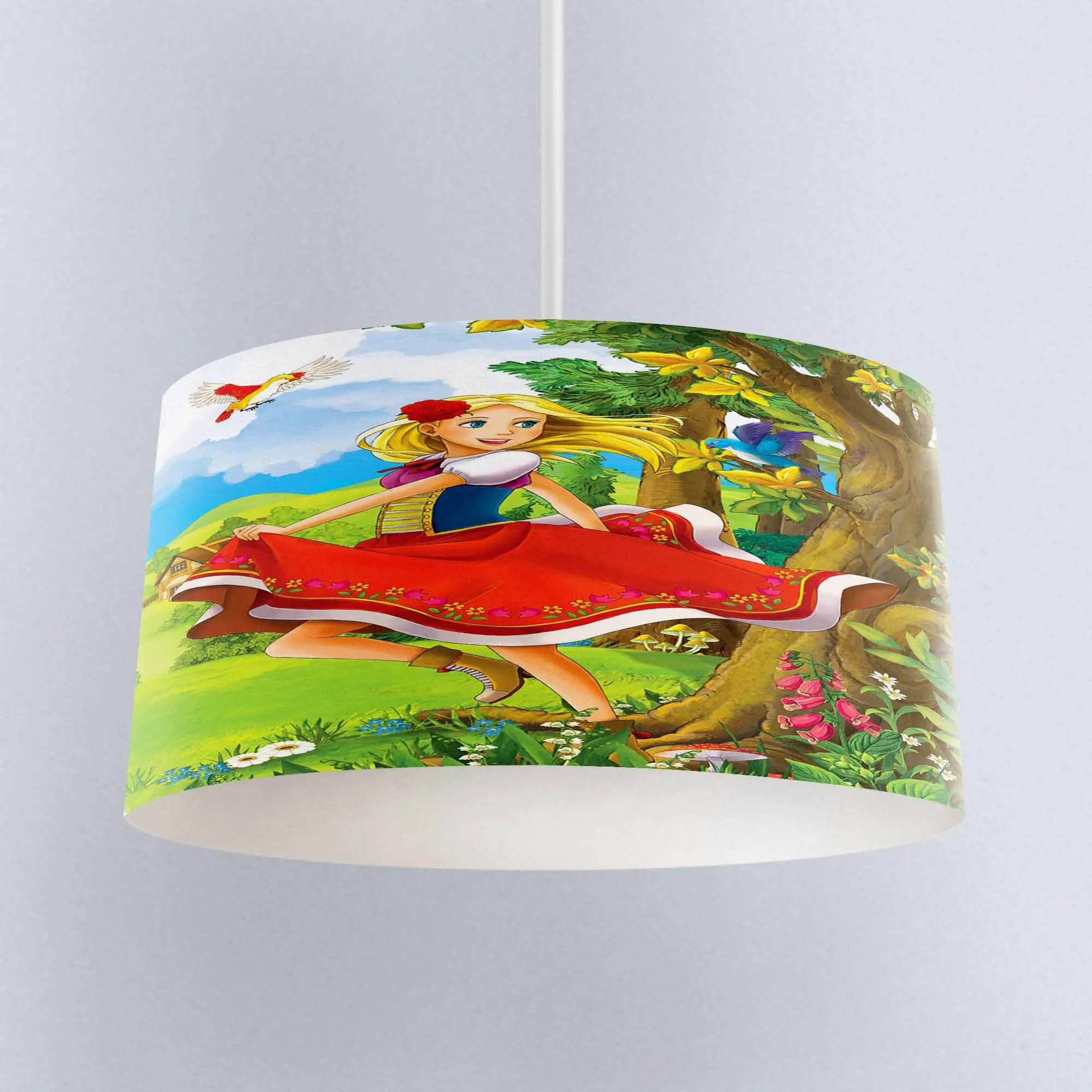 Else Running in Jungle Princess Girl Print Fabric Kids Chandelier Lamp Drum Lampshade Floor Ceiling Pendant Light Shade | Лампы и