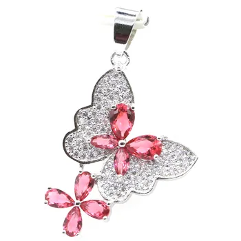 

35x21mm Romantic Butterfly Shape Created Pink Raspberry Rhodolite Garnet CZ Gift 2020 Silver Pendant