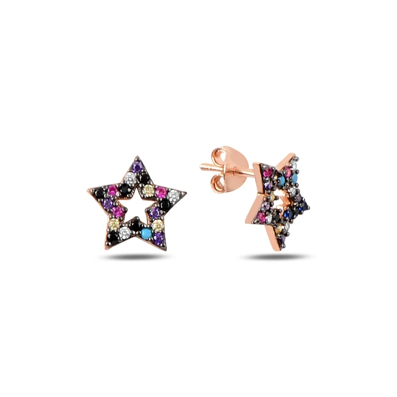 

Silver 925 Sterling Mixed Color Zircon Star Earrings