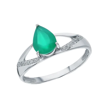 

Silver ring with cubic zirconia and agate sunlight sample 925