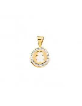 

Gold pendant Round bear background nacar and fence circon (9kts)