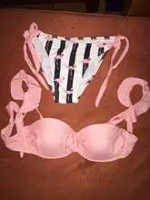 Bandeau Swimsuit Bikini-Set Lace Push-Up Ruffle High-Cut Women Female Striped F72 Bra-Cup