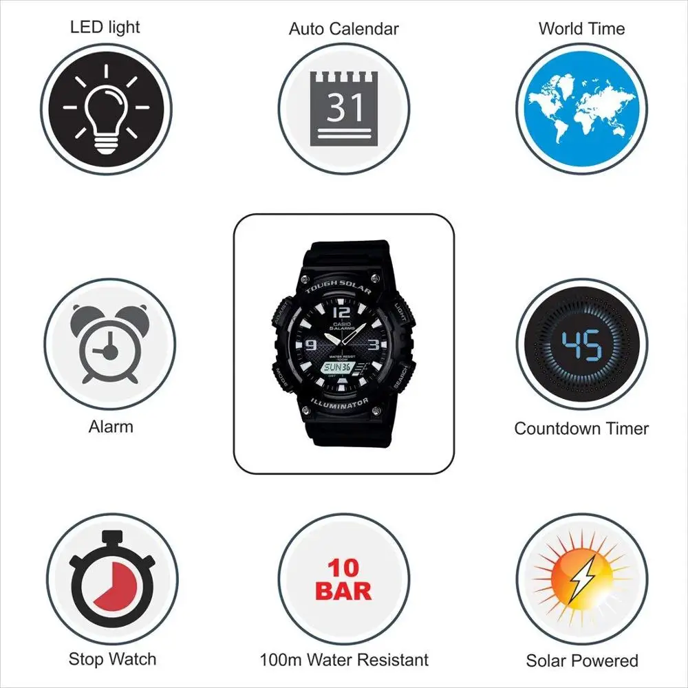 Casio Мужские спортивные часы с солнечной батареей топ роскошный набор Led World time