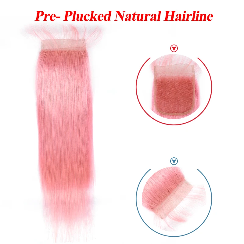 Remyblue, розовые пряди для волос, с закрытием, бразильские прямые волосы, пряди с закрытием, предварительно выщипанные, розовые, Remy, человеческие волосы для наращивания