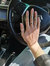 KISSWIFE-Juego de 8 anillos de color dorado para mujer, diseño redondo simple, hecho a mano, anillo geométrico, regalos de joyería para mujer