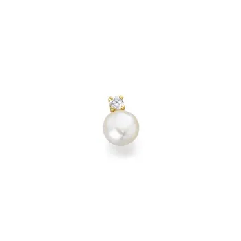 

Pendant Yellow Gold Cultured Pearl Button Cubic Zirconia Claws 18K JEWELRY