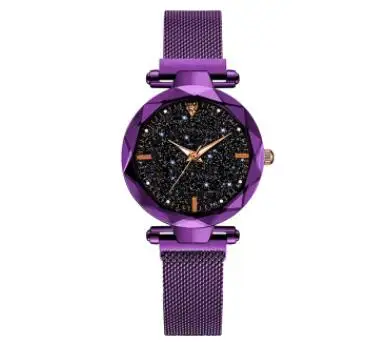 Женские наручные часы Звездное небо магнитные женские часы светящиеся Роскошные водонепроницаемые женские часы для relogio feminino Reloj Mujer - Цвет: purple
