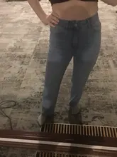 Mom Jeans Leg-Trousers Straight-Pants Washed Boyfriends Cowboy Vintage High-Waist Wide