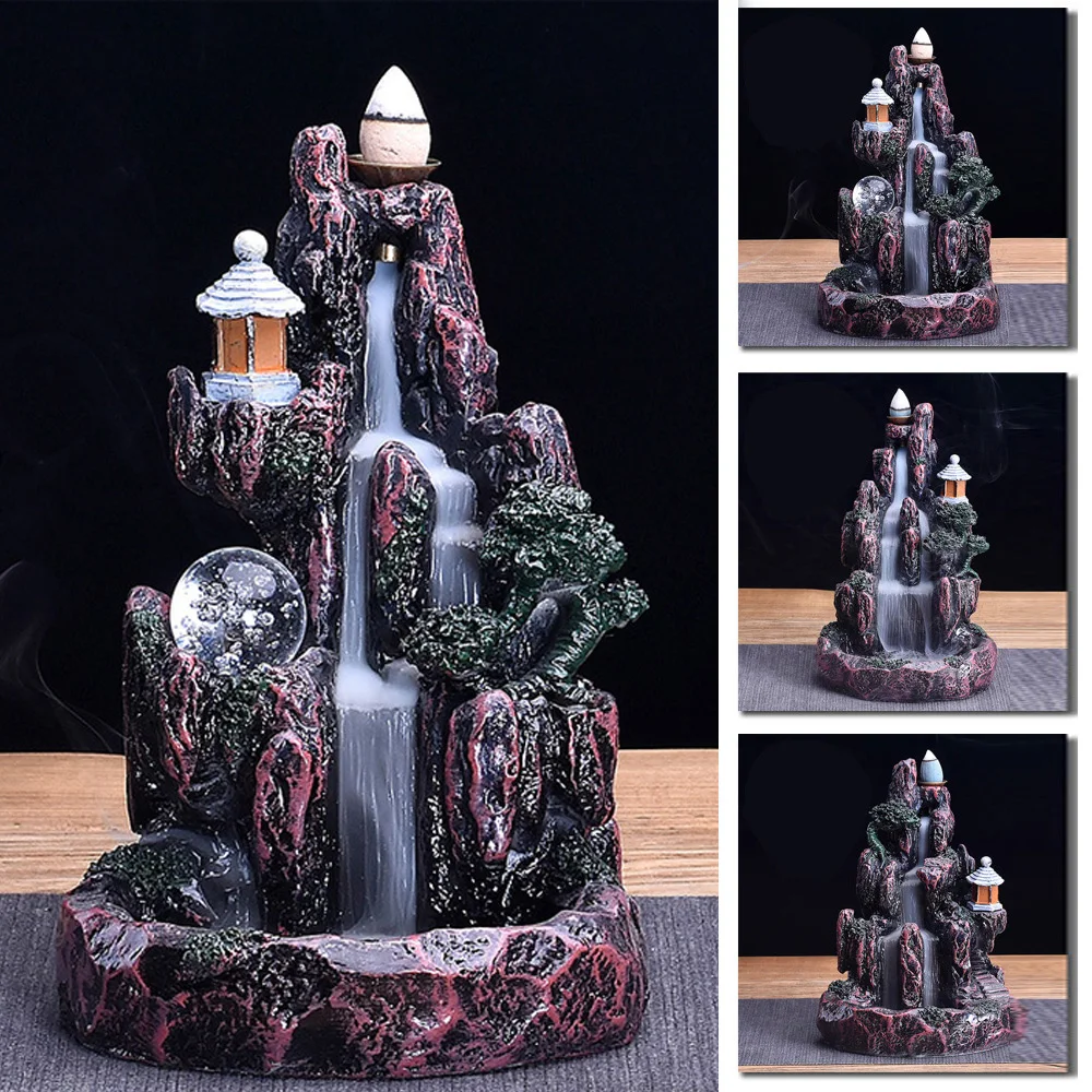 

Mountain River Waterfall Smoke Backflow Incense Burner Holder + 50 Insences New
