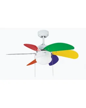 

CEILING FAN, 1 LAMPHOLDER LIGHT E27 6 BLADES (3 SPEED). WHITE METAL AND MULTICOLOUR. Ref. 630-IRISES