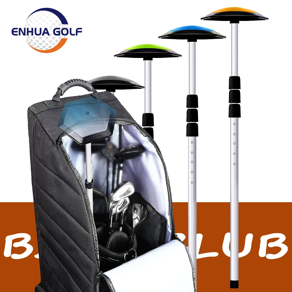 Golf Club Stiff Arm Support Protector Portable Travel Bag, Sturdy Aluminum Pole, Fully Adjustable to Protect Clubs 53''