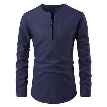 

Spring 2020 men's O-neck long-sleeved shirt button-down cotton shirt