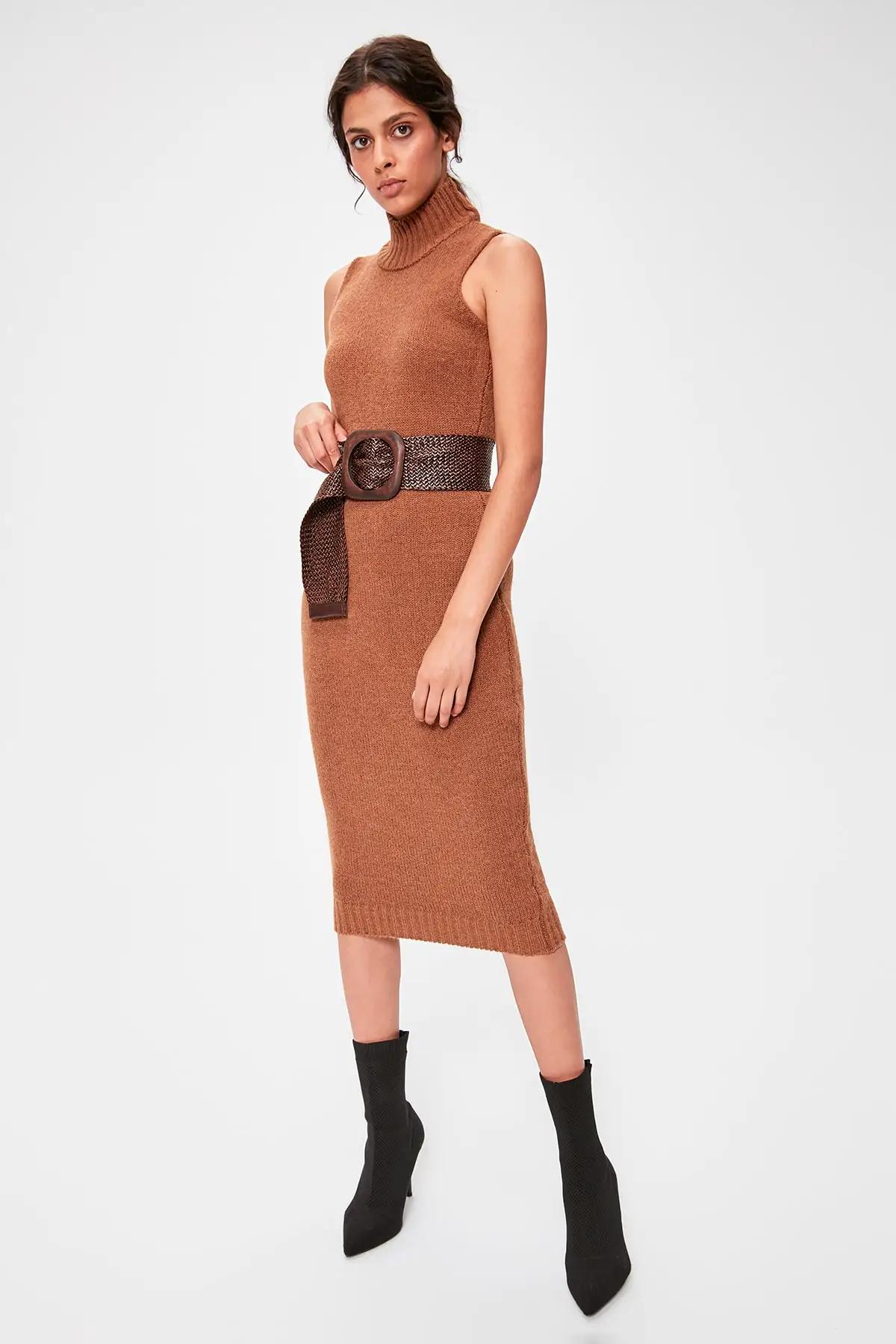 Trendyol Kaneel Coltrui Mouwloos Knitwear Jurk TWOAW20EL1360Dresses