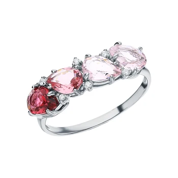 

Silver ring with рубеллитами, cubic zirconia, kuncitas and sapphires synthetic sunlight sample 925