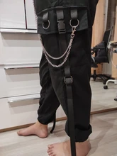 Pantalones Cargo informales para mujer, pantalón holgado de cintura alta, color negro, estilo coreano, con cinta, envío directo