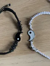 Colgante de aleación Yin y Yang Tai Chi Retro Para hombre y mujer, pulsera de cuero tejida de dos piezas en blanco y negro, regalo para parejas