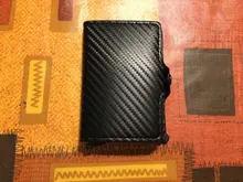 Tarjetero de Metal RFID con botón para hombre, Cartera de fibra de carbono con protección, delgada, antirrobo, 2021